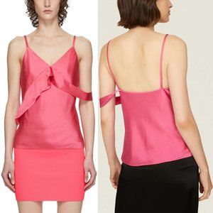 Helmut Lang Sash Slip Top 8 Sleeveless Draping Sash Neon Pink Double Satin M NEW